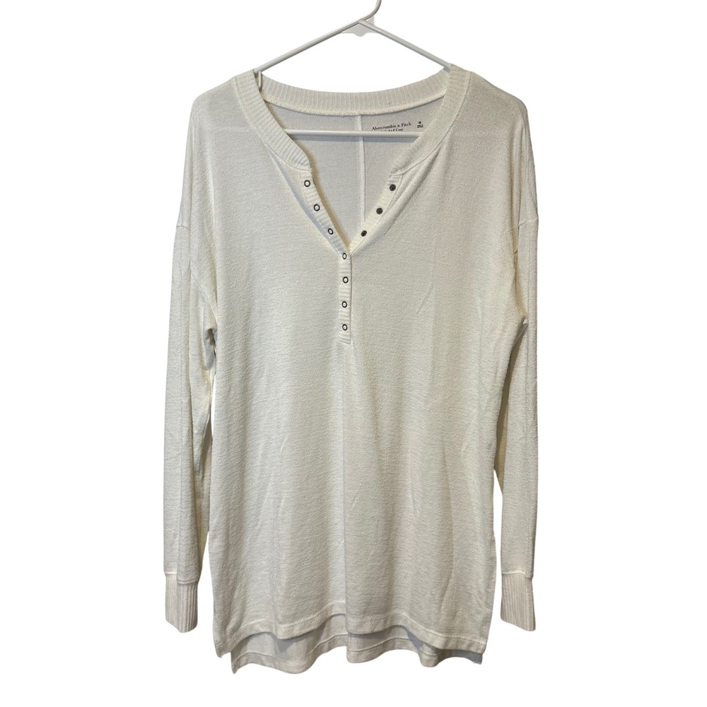 Abercrombie & Fitch Henley Top Womens M White Soft A&F Cozy Long Sleeve